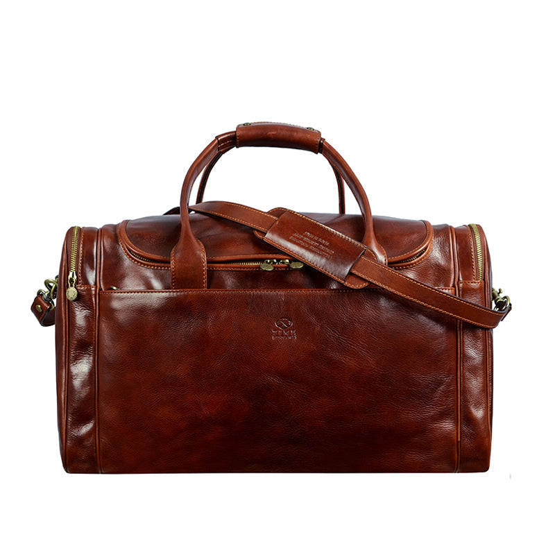 Large Italian Leather Duffel Bag - The Hitchhikers Guide to the Galaxy Duffel Bag Time Resistance   