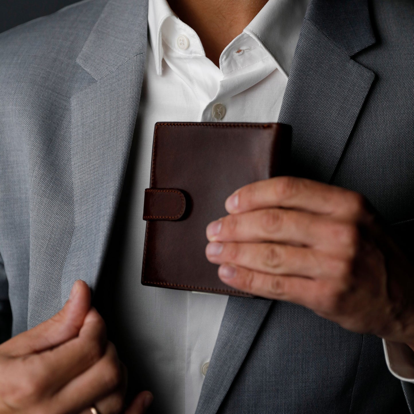 Leather Bifold Wallet with a Snap Closure - Ironweed