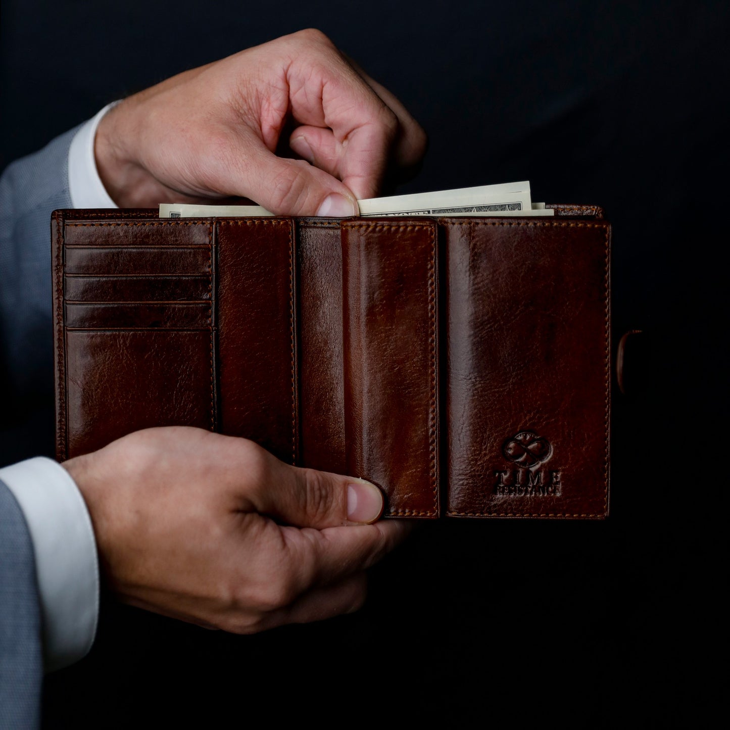 Leather Bifold Wallet with a Snap Closure - Ironweed