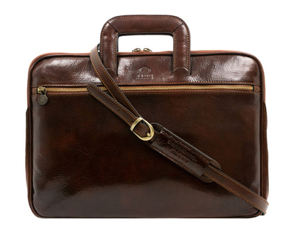 Leather Briefcase Laptop Bag - Brave New World Briefcase Time Resistance   
