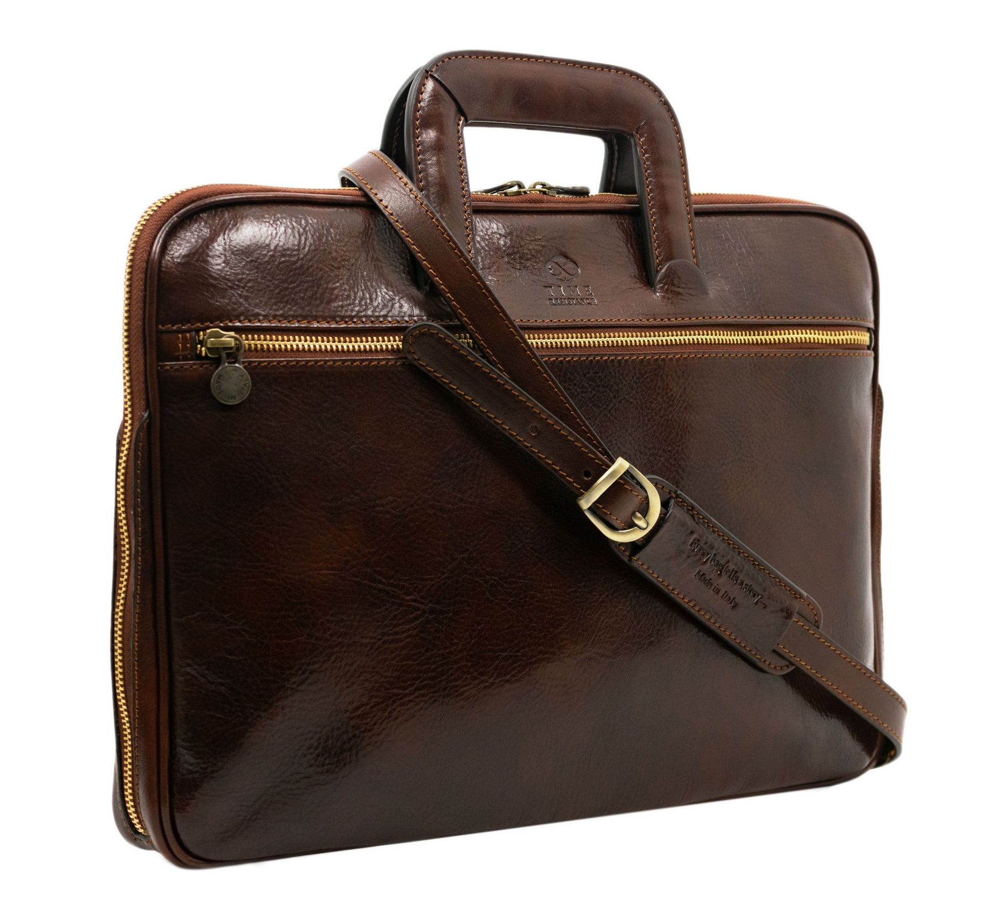 Leather Briefcase Laptop Bag - Brave New World Briefcase Time Resistance   
