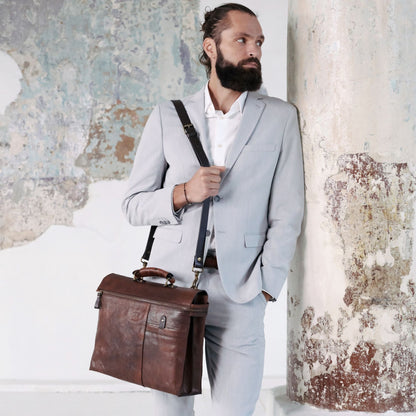 Brown Leather Briefcase Laptop Bag - From Here to Eternity Briefcase Time Resistance   