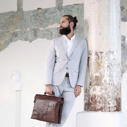 Brown Leather Briefcase Laptop Bag - From Here to Eternity Briefcase Time Resistance   