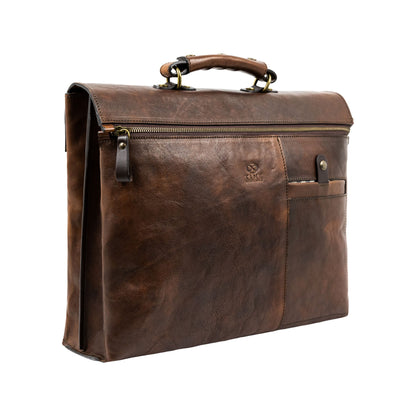 Brown Leather Briefcase Laptop Bag - From Here to Eternity Briefcase Time Resistance   