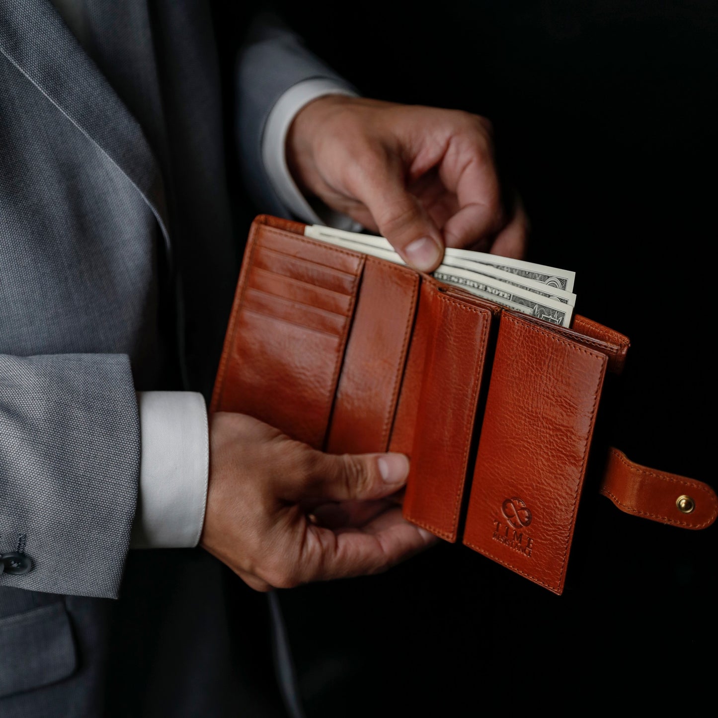Leather Bifold Wallet with a Snap Closure - Ironweed