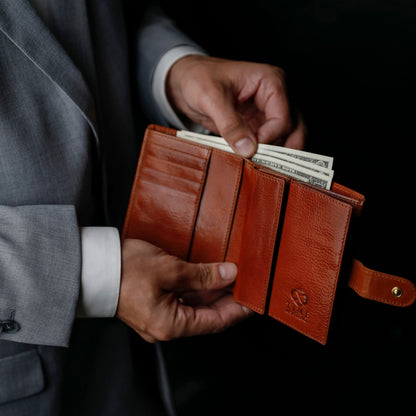 Leather Bifold Wallet with a Snap Closure - Ironweed