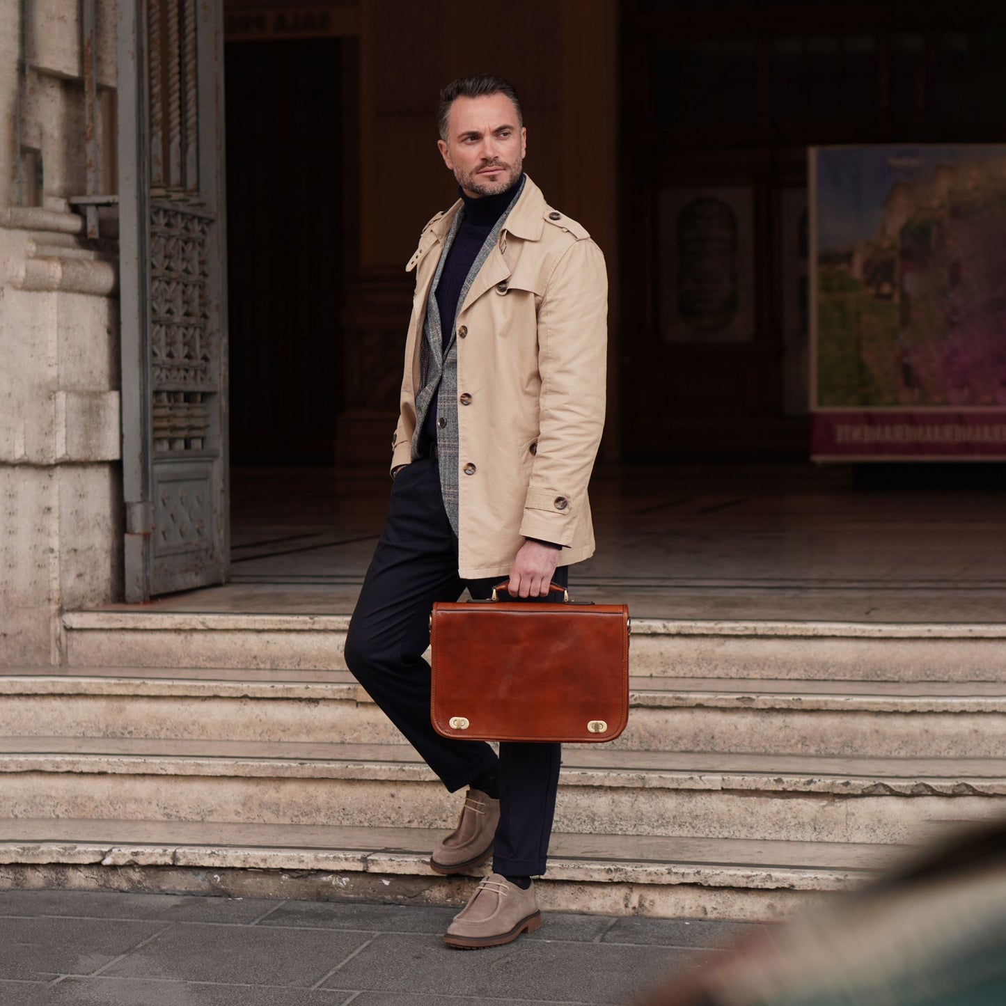 Leather Briefcase Laptop Bag - Illusions
