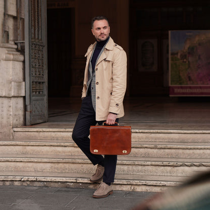 Leather Briefcase Laptop Bag - Illusions