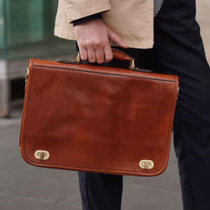 Leather Briefcase Laptop Bag - Illusions