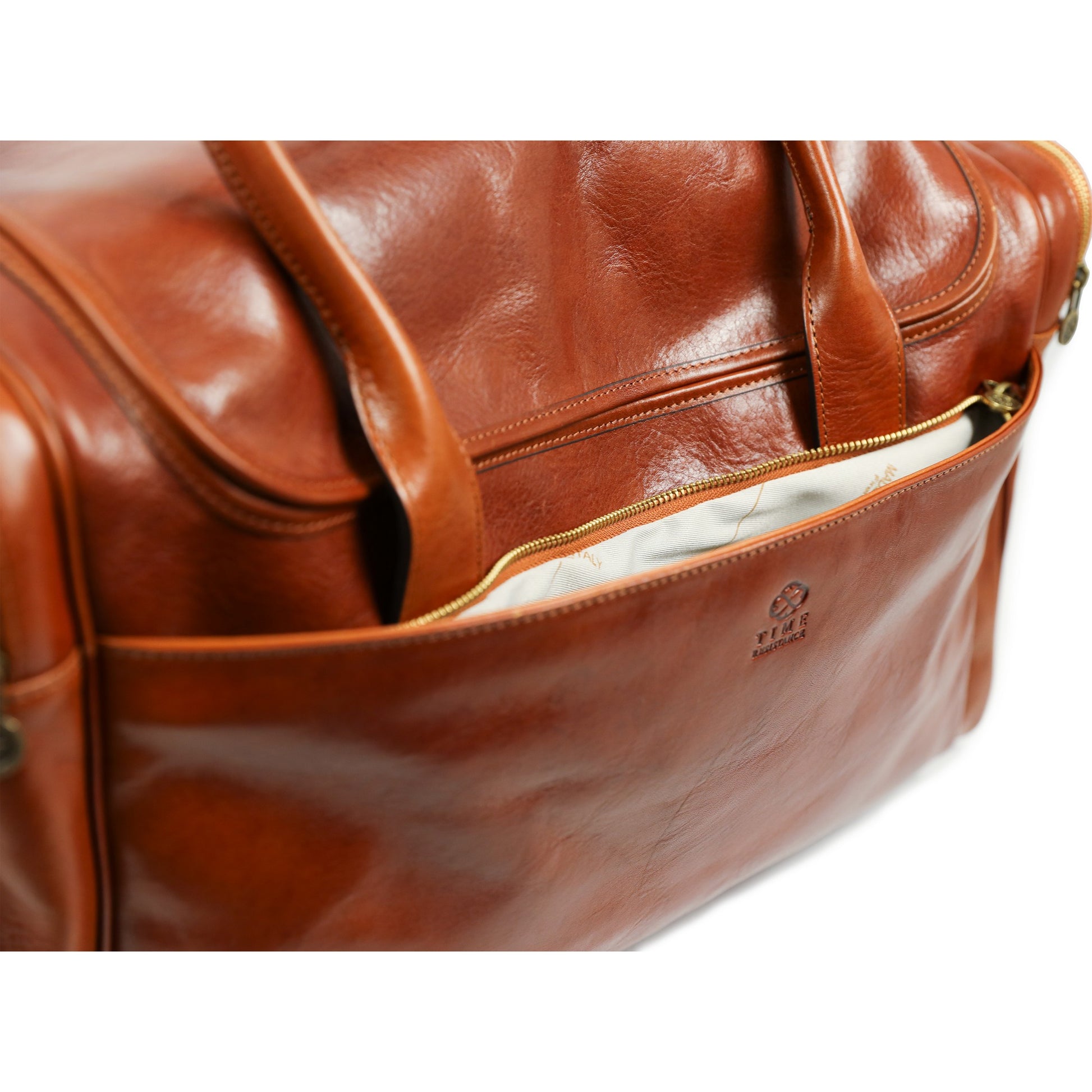 Large Italian Leather Duffel Bag - The Hitchhikers Guide to the Galaxy Duffel Bag Time Resistance   