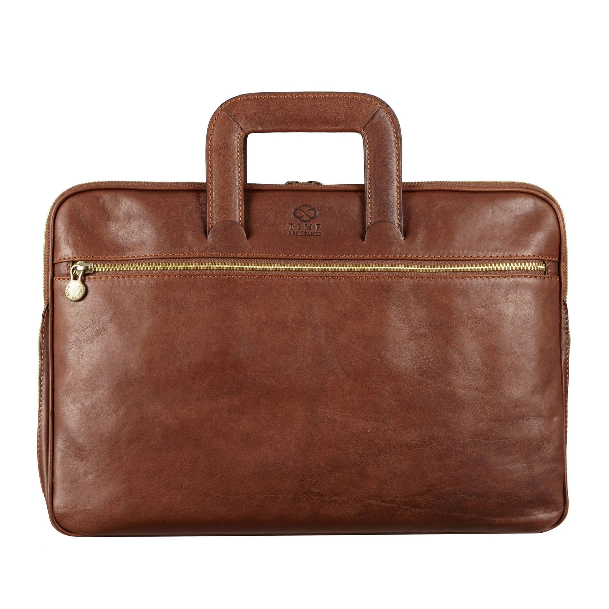Leather Briefcase Laptop Bag - Brave New World Briefcase Time Resistance   