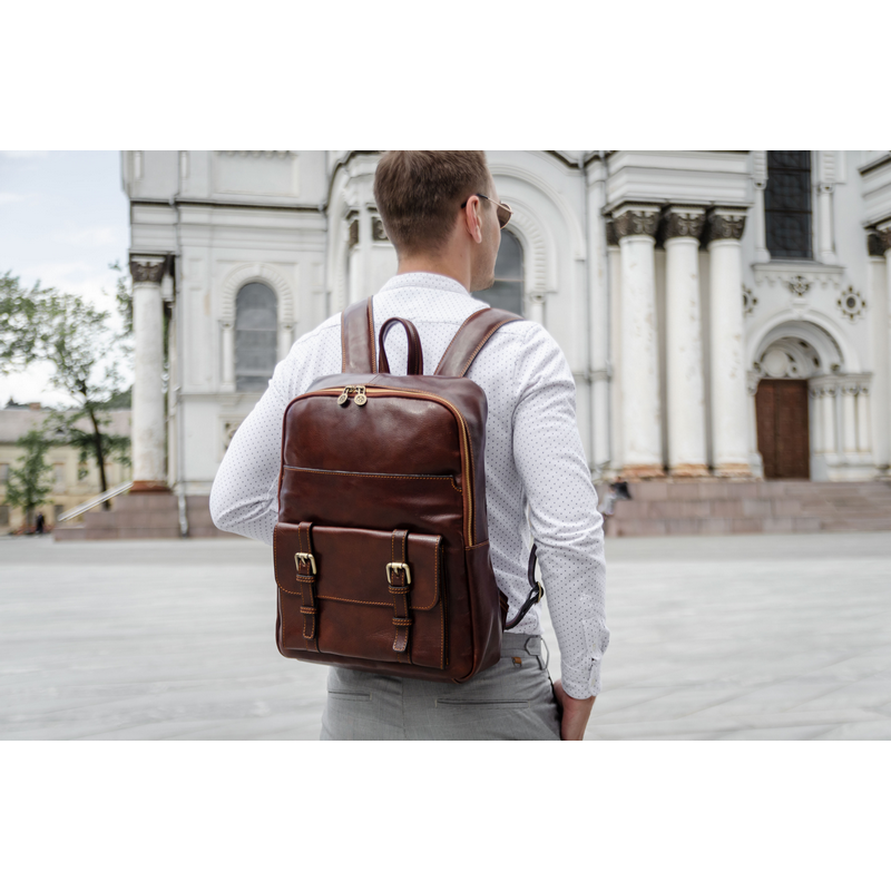 Large Unisex Leather Backpack - The Divine Comedy Backpack Time Resistance   