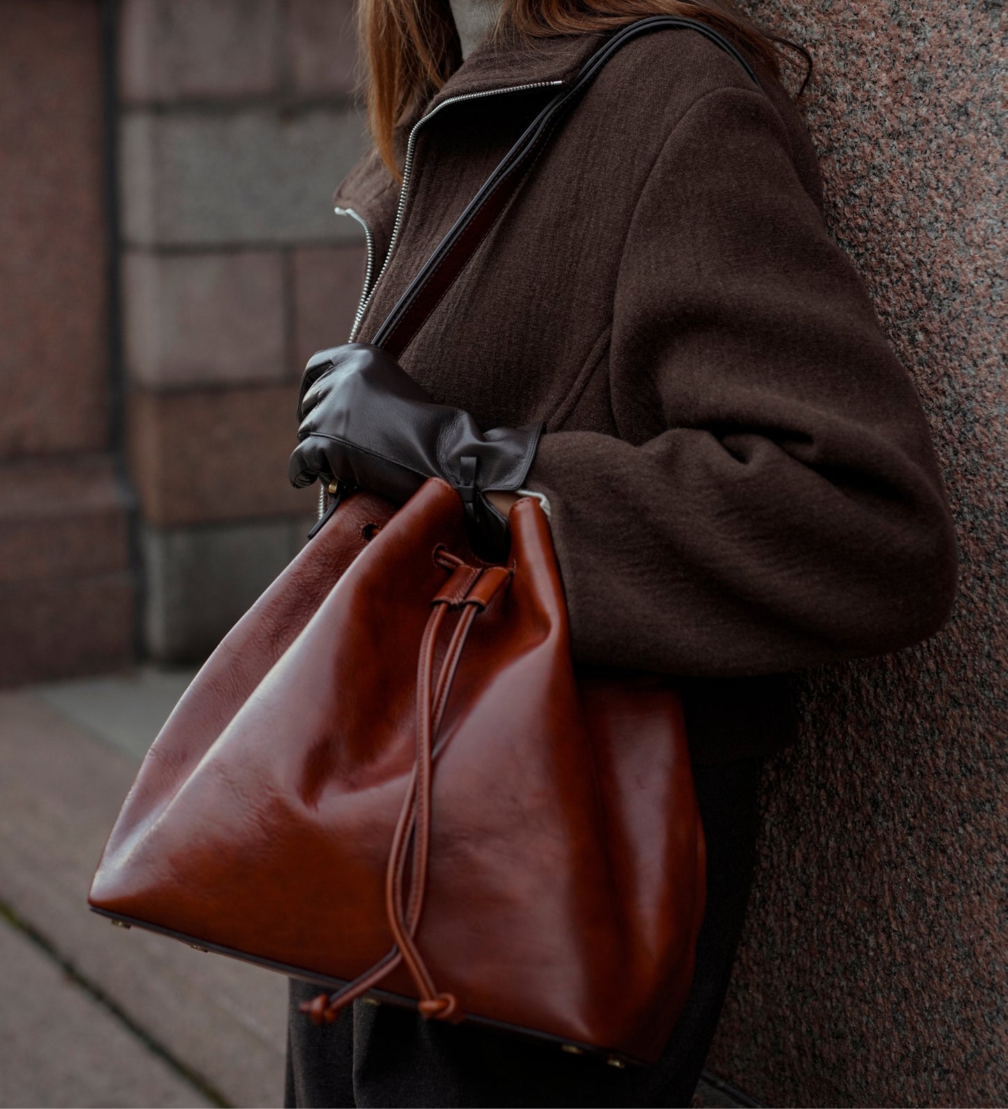 Leather Bucket Bag for Women - Sybil