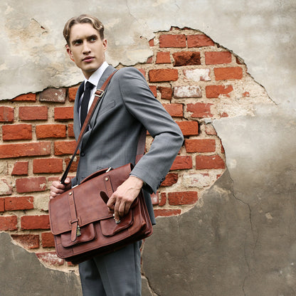 Cognac Brown Matte Leather Briefcase Backpack - A Midsummer Night's Dream Briefcase Time Resistance   