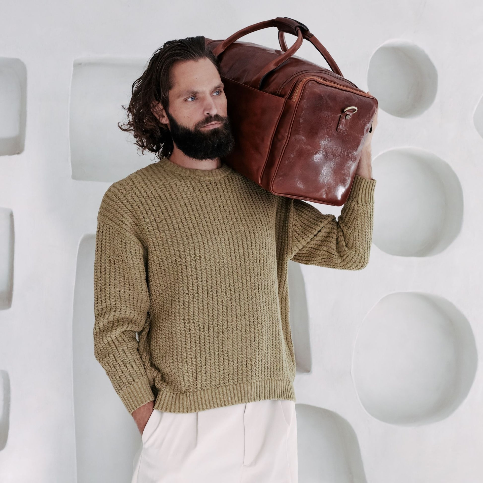 Large Italian Leather Duffel Bag - The Hitchhikers Guide to the Galaxy Duffel Bag Time Resistance   