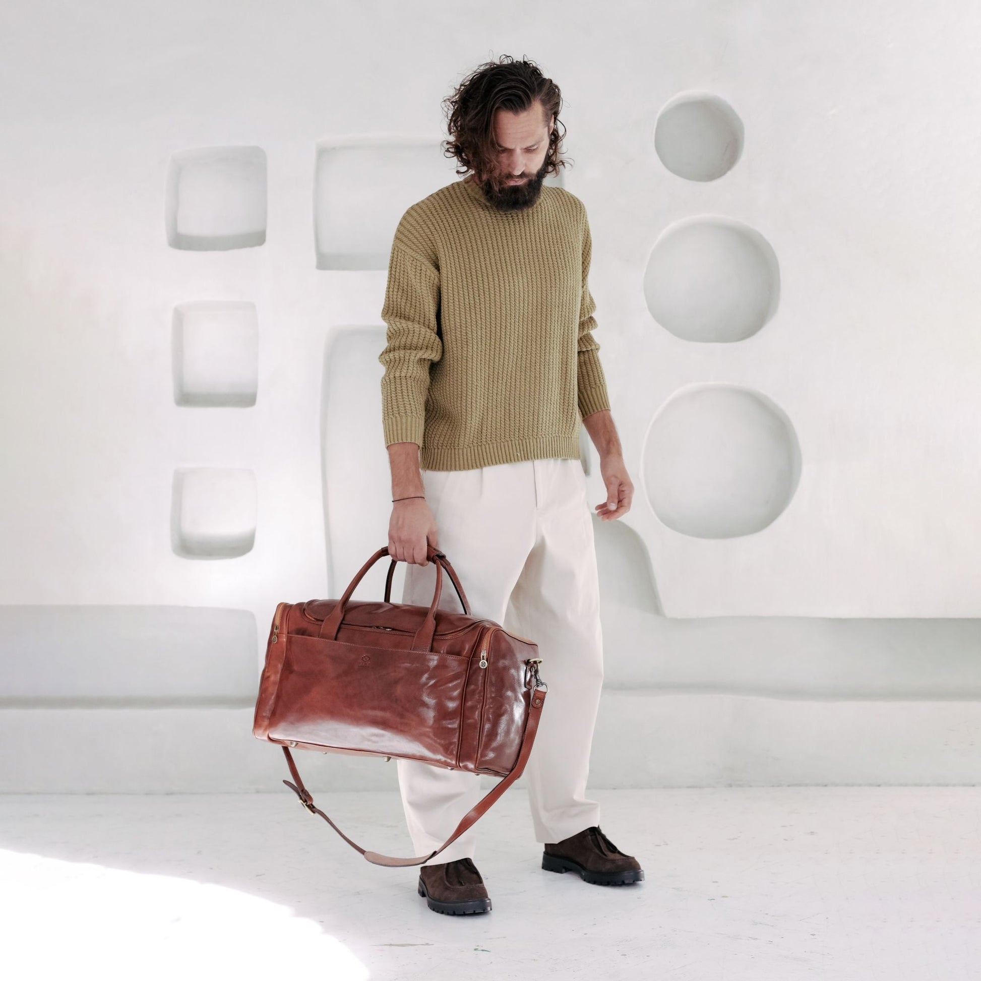 Large Italian Leather Duffel Bag - The Hitchhikers Guide to the Galaxy Duffel Bag Time Resistance   