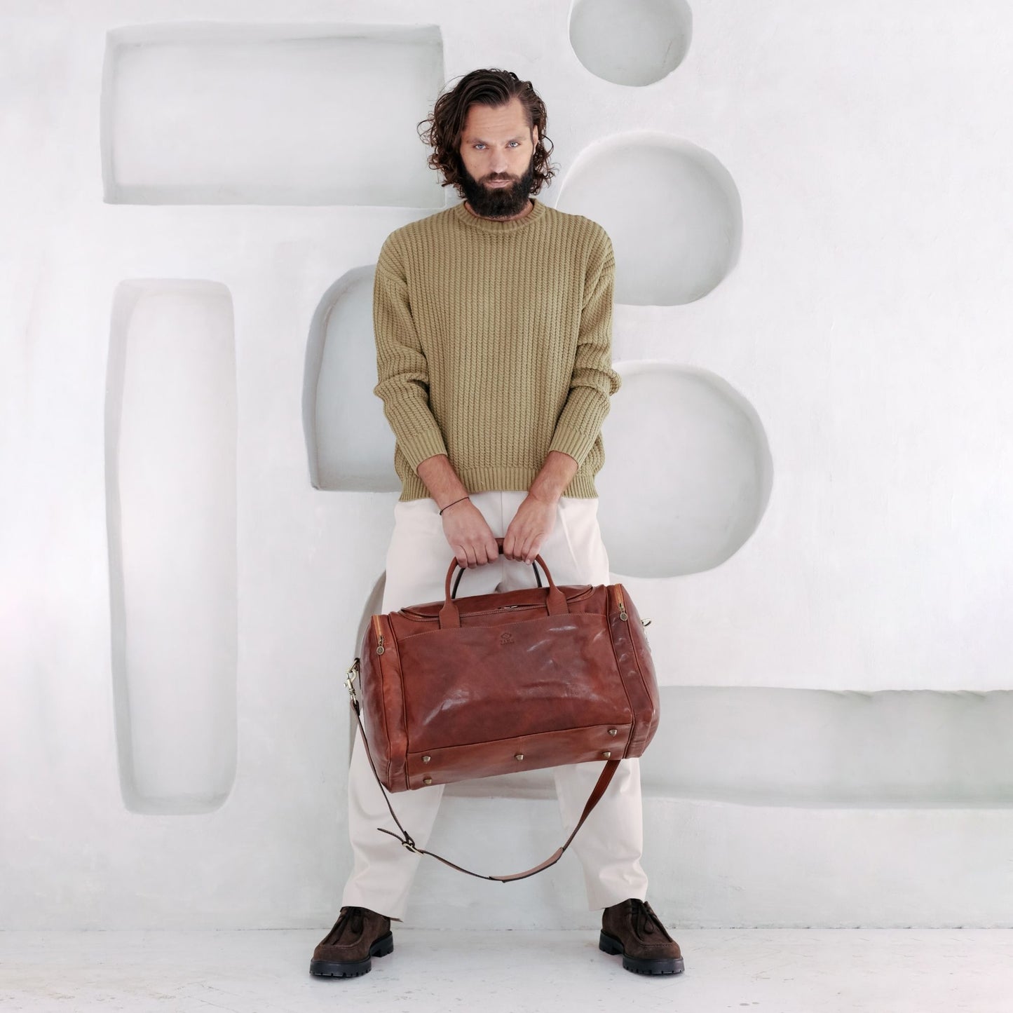 Large Italian Leather Duffel Bag - The Hitchhikers Guide to the Galaxy Duffel Bag Time Resistance   