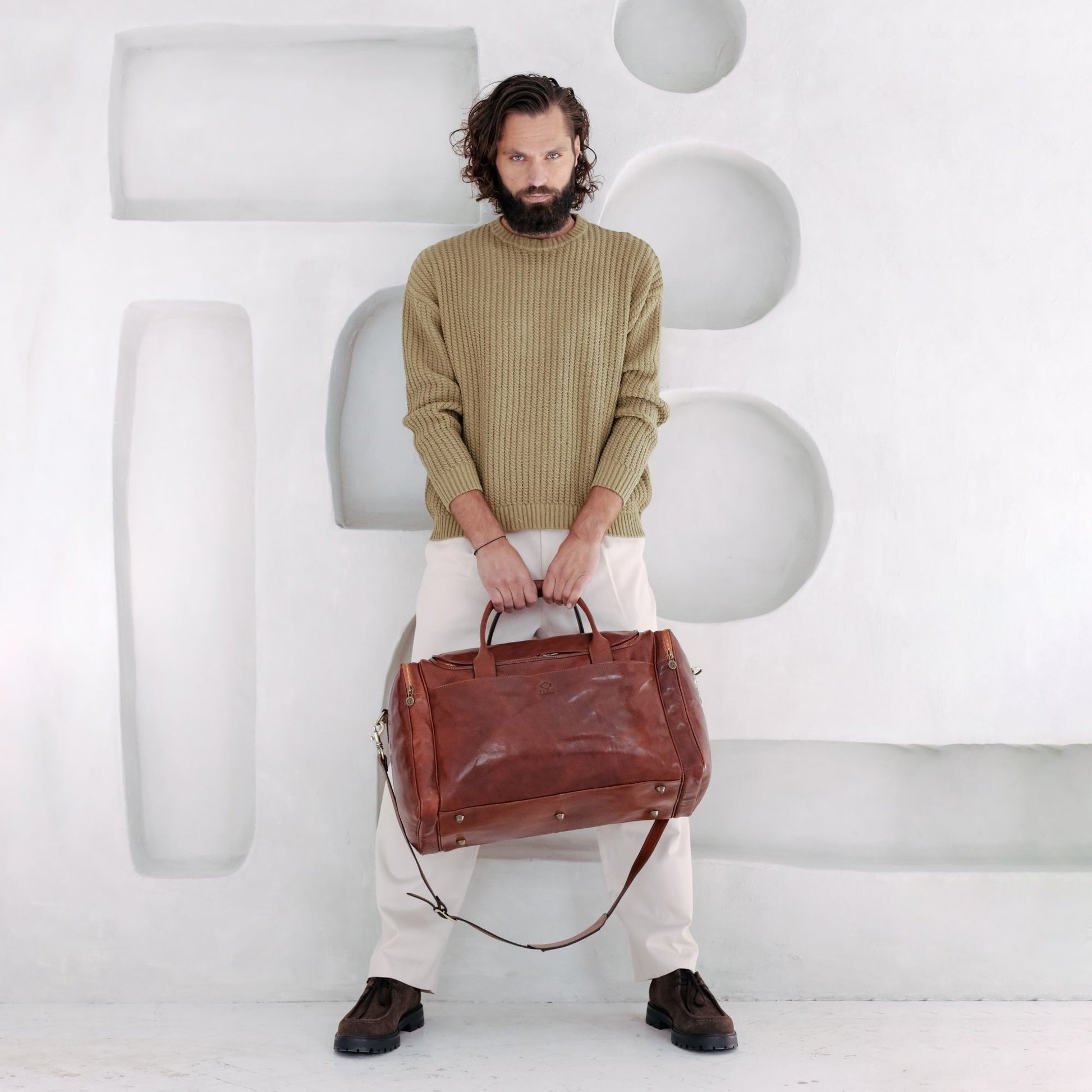 Large Italian Leather Duffel Bag - The Hitchhikers Guide to the Galaxy Duffel Bag Time Resistance   