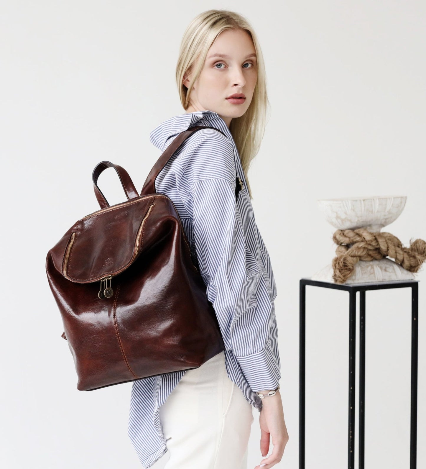 Leather Backpack for Women - A Bend in the River