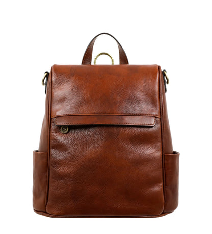 Sac à dos convertible en sac à bandoulière en cuir marron Cognac - The Waves