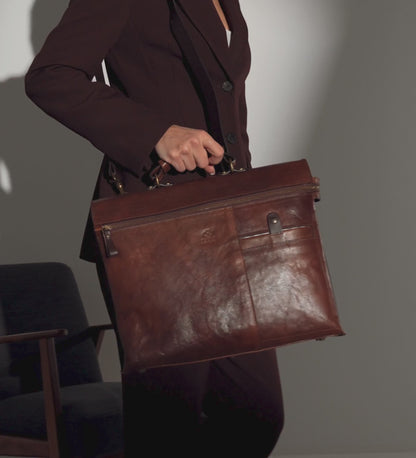 Brown Leather Briefcase Laptop Bag for Women - From Here to Eternity