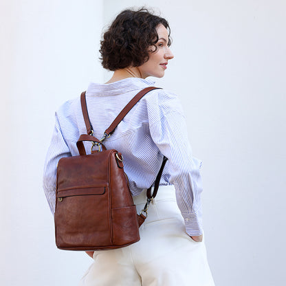 Cognac Brown Leather Convertible Backpack Shoulder Bag - The Waves Backpack Time Resistance   