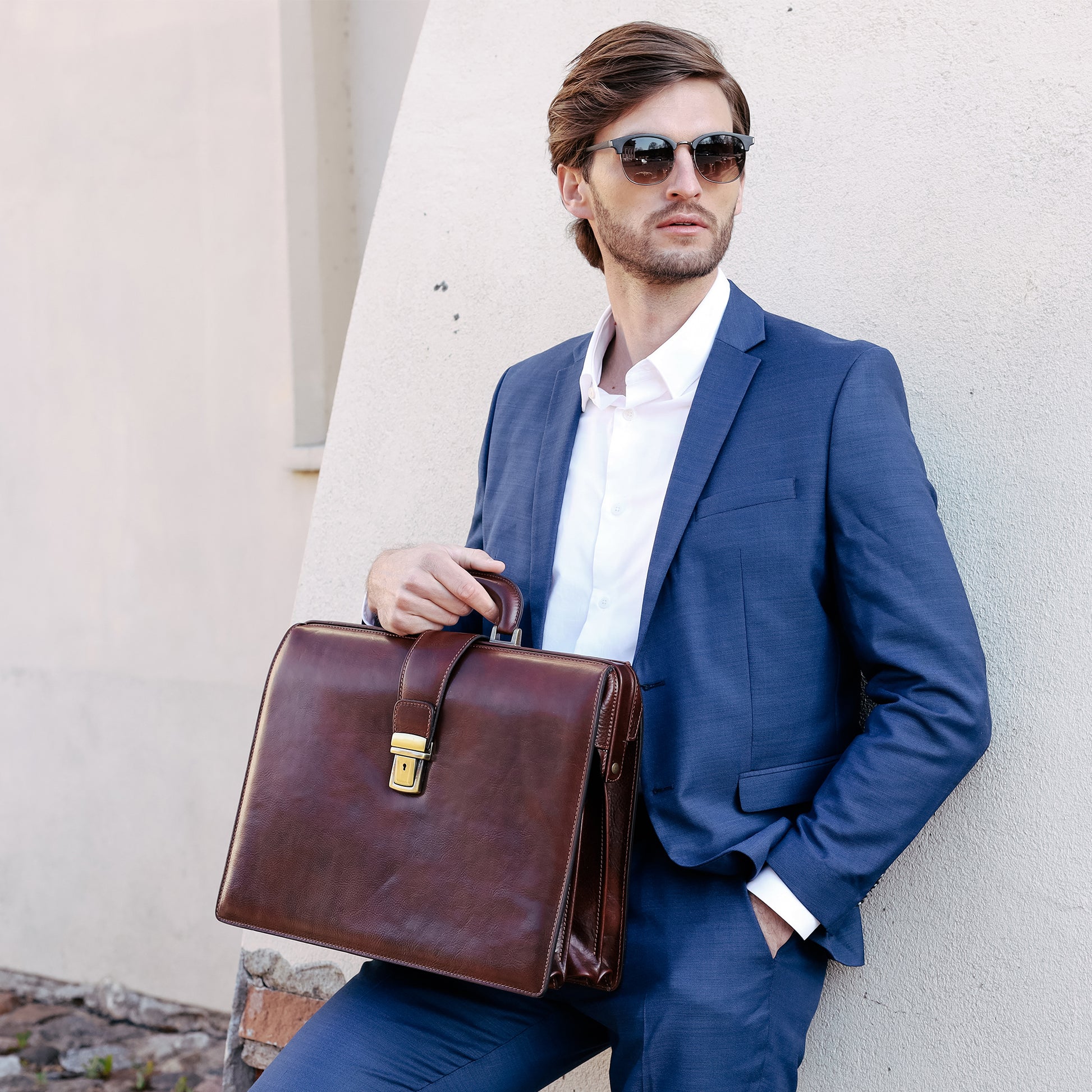 Large Leather Briefcase - The Firm Briefcase Time Resistance   