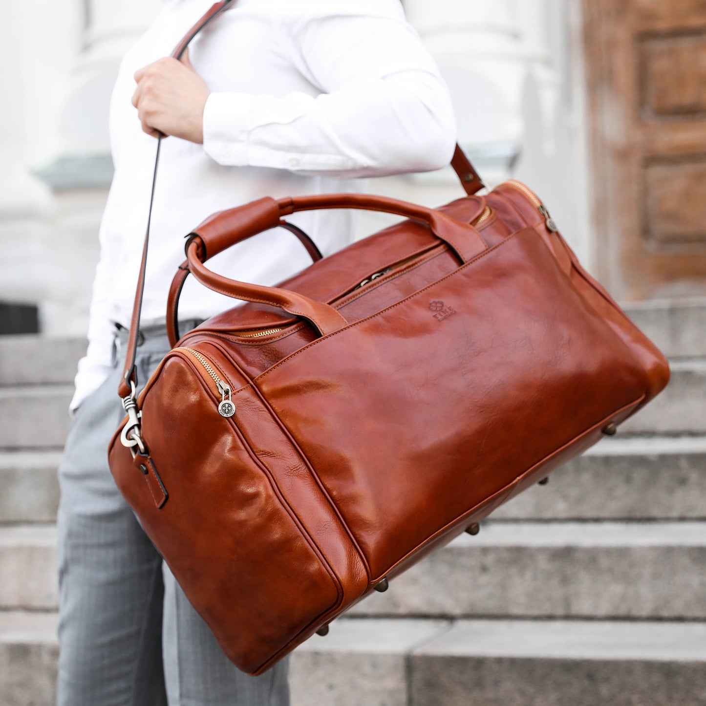 Large Italian Leather Duffel Bag - The Hitchhikers Guide to the Galaxy Duffel Bag Time Resistance   