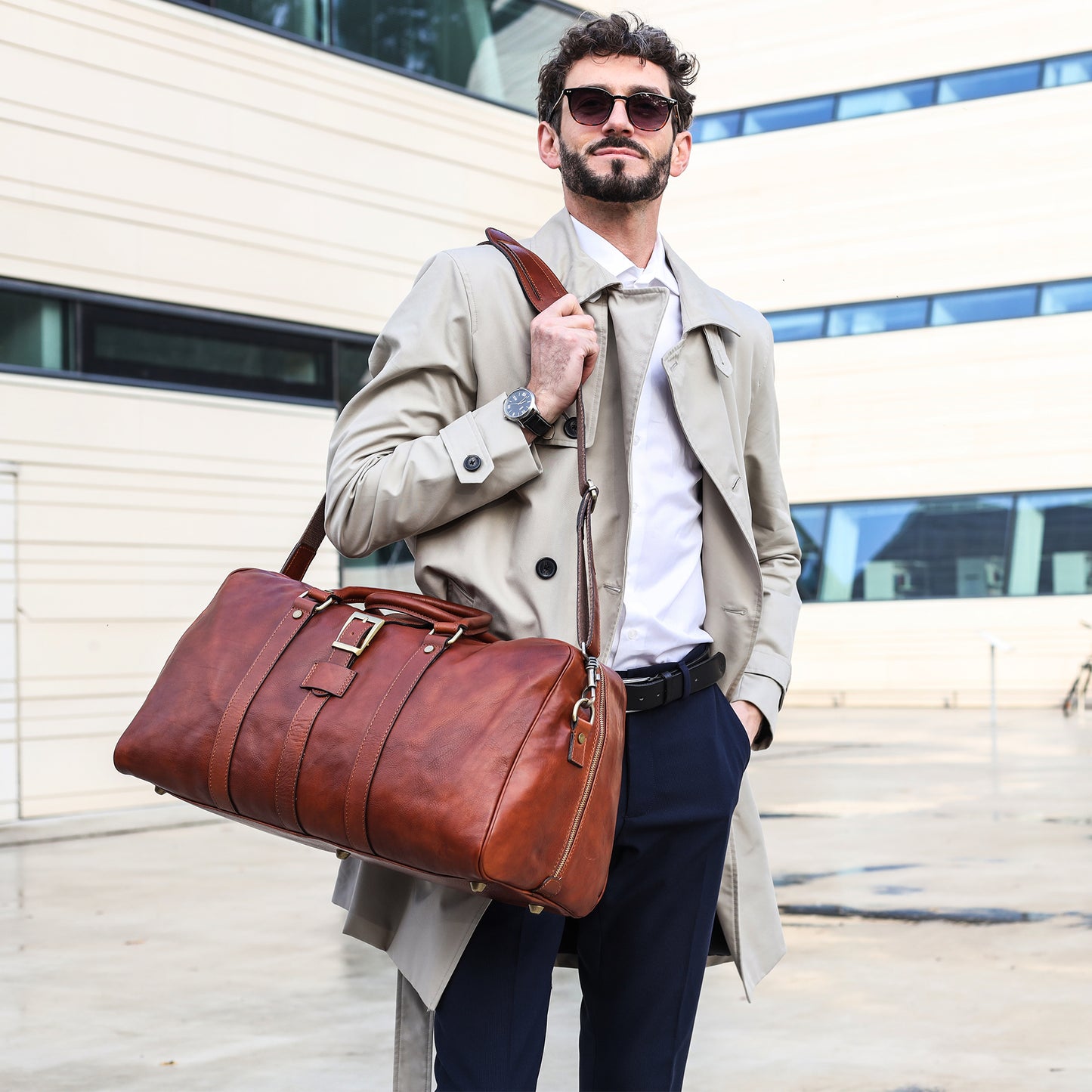 Cognac Brown Matte Leather Duffel Bag - Tender Is the Night Duffel Bag Time Resistance   