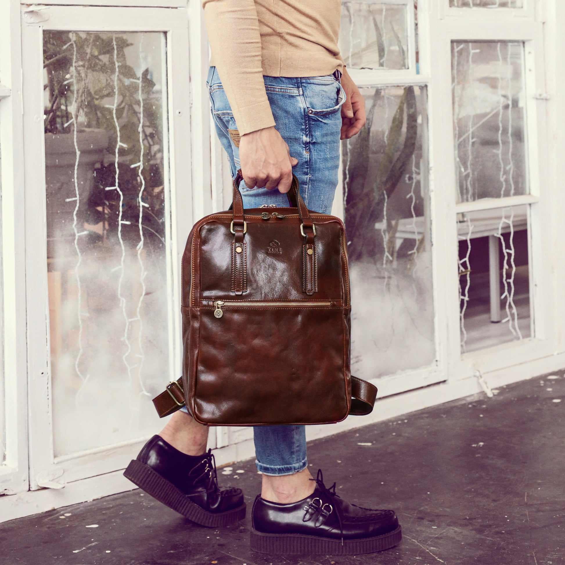 Brown Leather Backpack - Gone with the Wind Backpack Time Resistance   