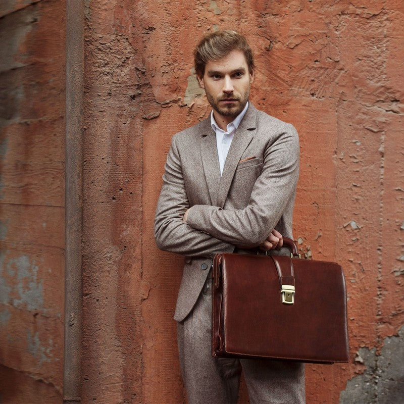 Large Leather Briefcase - The Firm Briefcase Time Resistance   