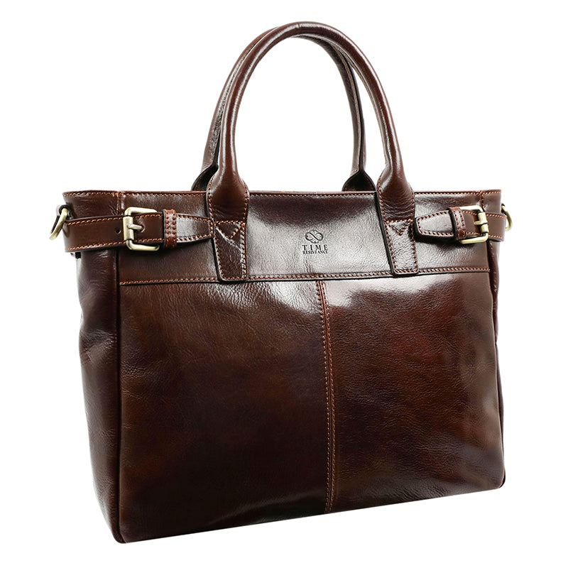 Brown Leather Handbag, Tote Bag with Zipper - Lorna Doone For Women Time Resistance   