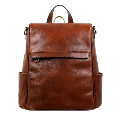 Cognac Brown Leather Convertible Backpack Shoulder Bag - The Waves Backpack Time Resistance   