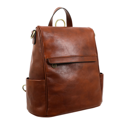 Cognac Brown Leather Convertible Backpack Shoulder Bag - The Waves Backpack Time Resistance   