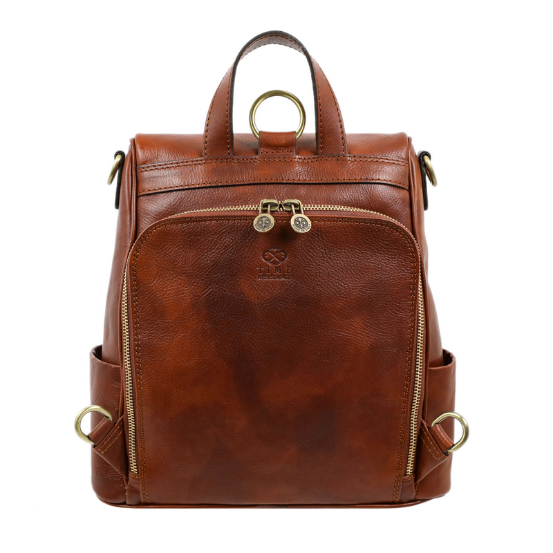 Cognac Brown Leather Convertible Backpack Shoulder Bag - The Waves Backpack Time Resistance   