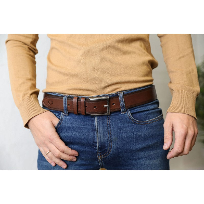 Brown Leather Belt - North and South Accessories Time Resistance   