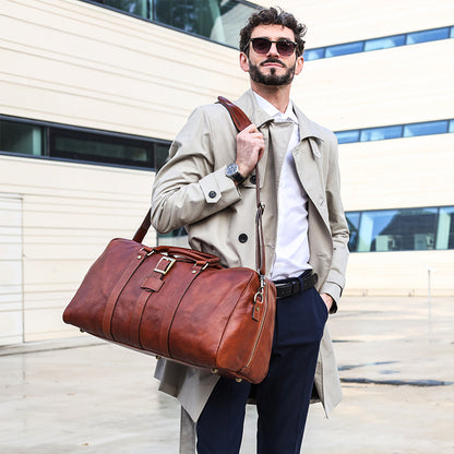 Cognac Brown Matte Leather Duffel Bag - Tender Is the Night Duffel Bag Time Resistance   