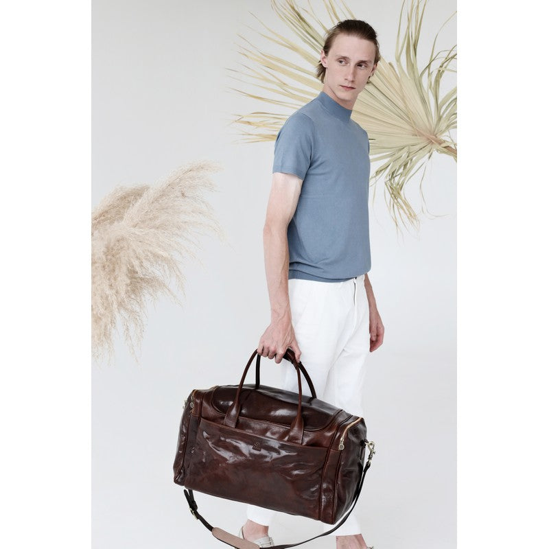 Large Italian Leather Duffel Bag - The Hitchhikers Guide to the Galaxy Duffel Bag Time Resistance   