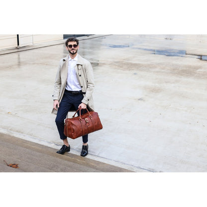 Cognac Brown Matte Leather Duffel Bag - Tender Is the Night Duffel Bag Time Resistance   