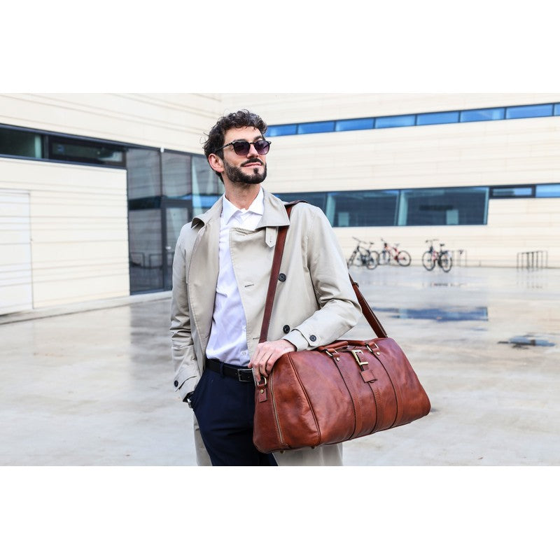 Cognac Brown Matte Leather Duffel Bag - Tender Is the Night Duffel Bag Time Resistance   