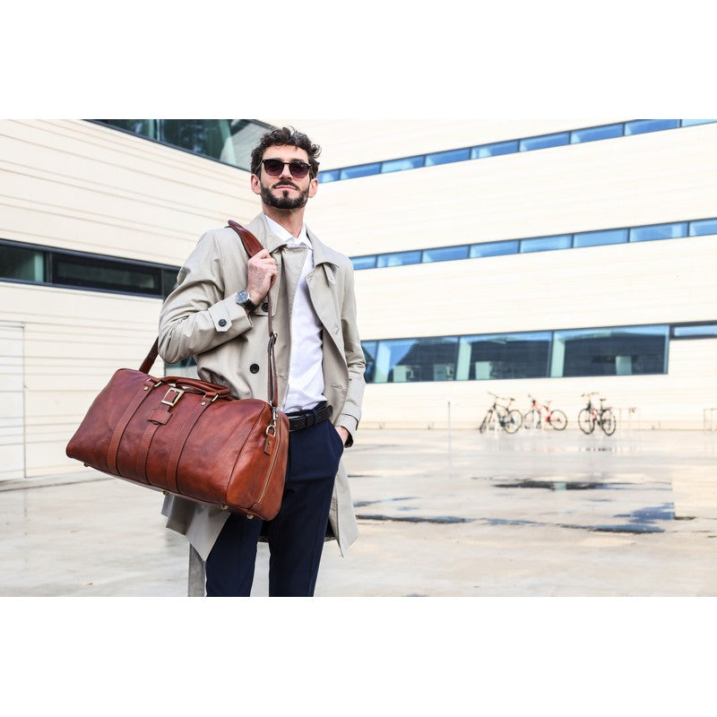 Cognac Brown Matte Leather Duffel Bag - Tender Is the Night Duffel Bag Time Resistance   