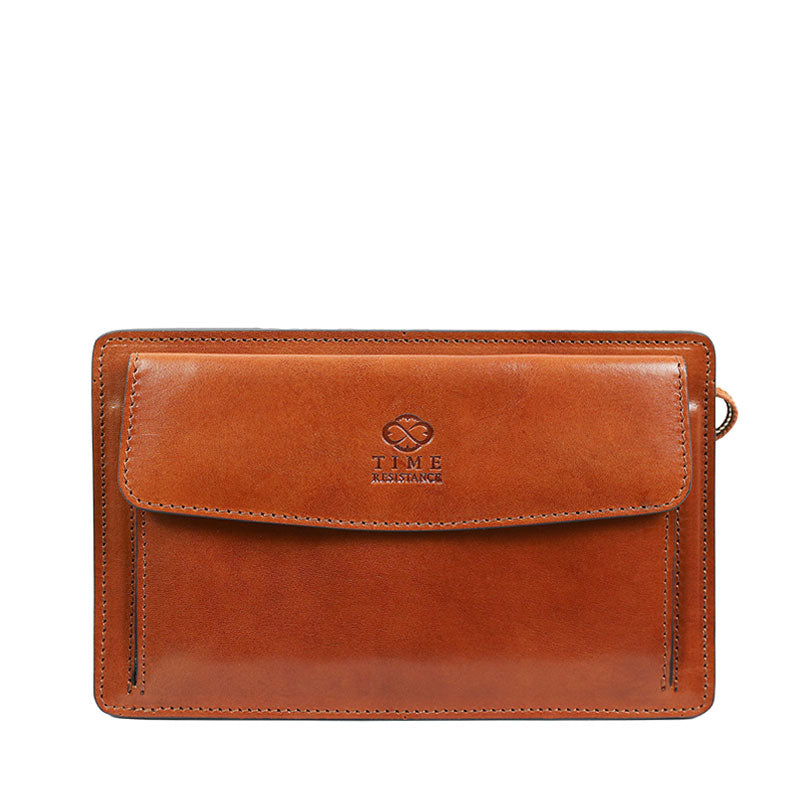 Leather Clutch Purse - Decameron Accessories Time Resistance Cognac Brown  