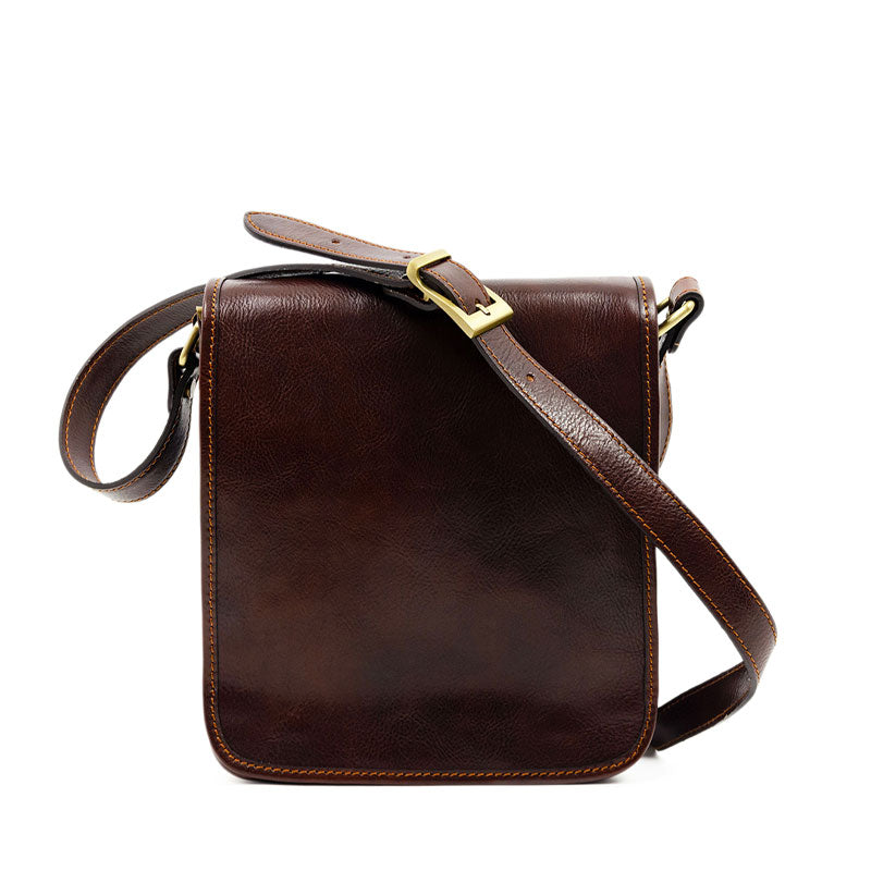 Small Leather Messenger Bag - On The Road Messenger Bag Time Resistance Brown  