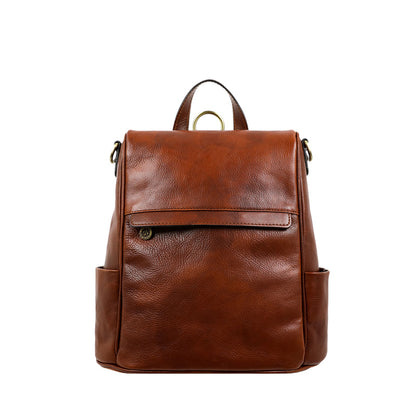 Cognac Brown Leather Convertible Backpack Shoulder Bag - The Waves Backpack Time Resistance   