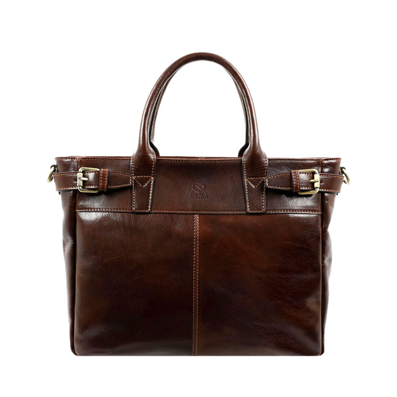 Brown Leather Handbag, Tote Bag with Zipper - Lorna Doone For Women Time Resistance   