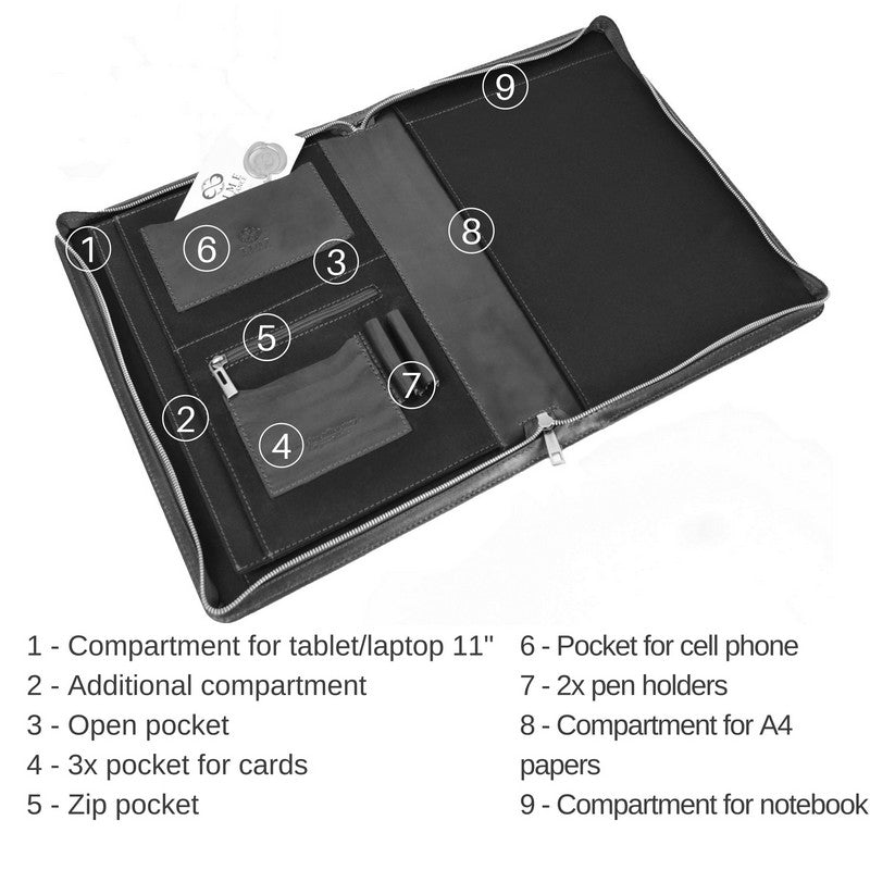 Leather A4 Documents Folder Organizer - Candide Accessories Time Resistance   