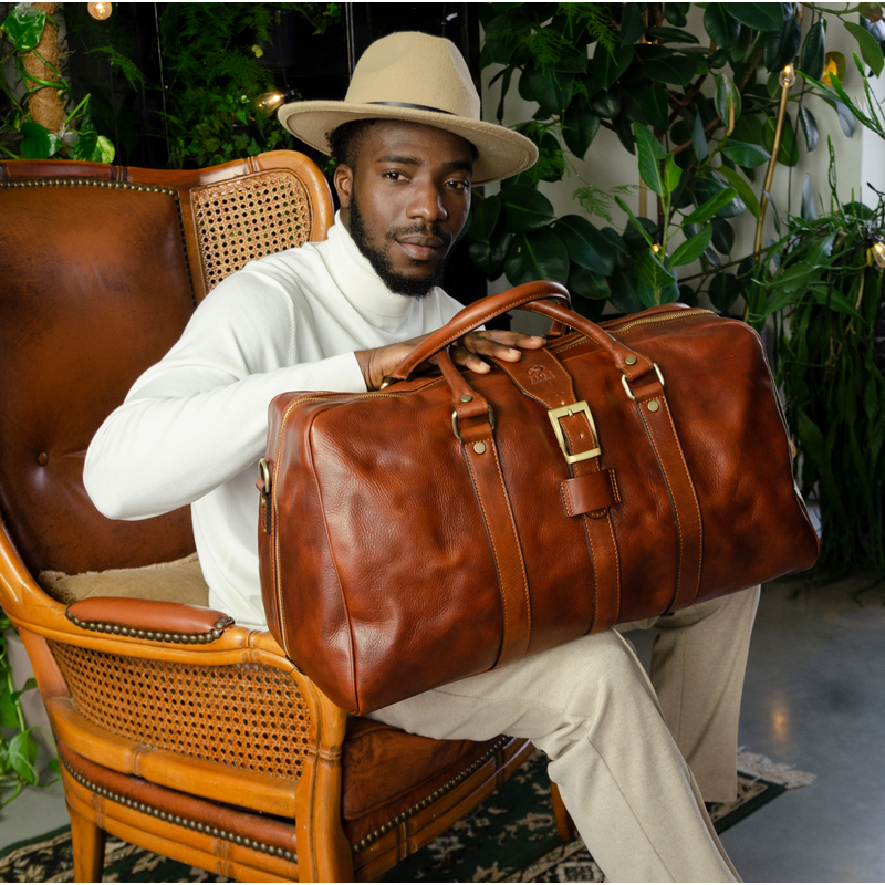 Cognac Brown Matte Leather Duffel Bag - Tender Is the Night Duffel Bag Time Resistance   