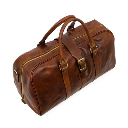 Cognac Brown Matte Leather Duffel Bag - Tender Is the Night Duffel Bag Time Resistance   