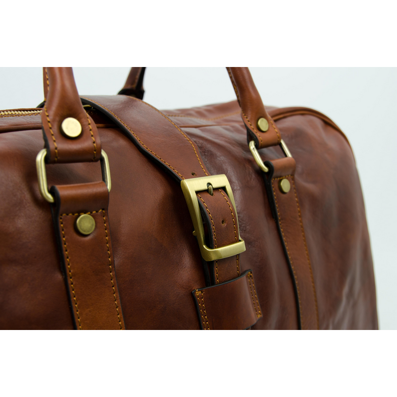 Cognac Brown Matte Leather Duffel Bag - Tender Is the Night Duffel Bag Time Resistance   