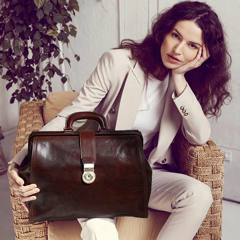 Brown Large Leather Doctor Bag - Mrs Dalloway Doctor Bag Time Resistance   